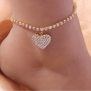 Gold Heart Anklet with Crystals
